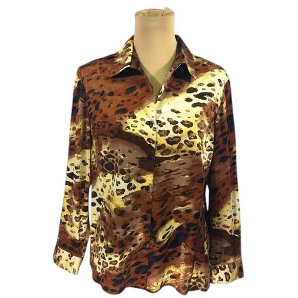 Chico’s Shirt Size 2 (12) Long Sleeve Animal Print - Picture 1 of 13